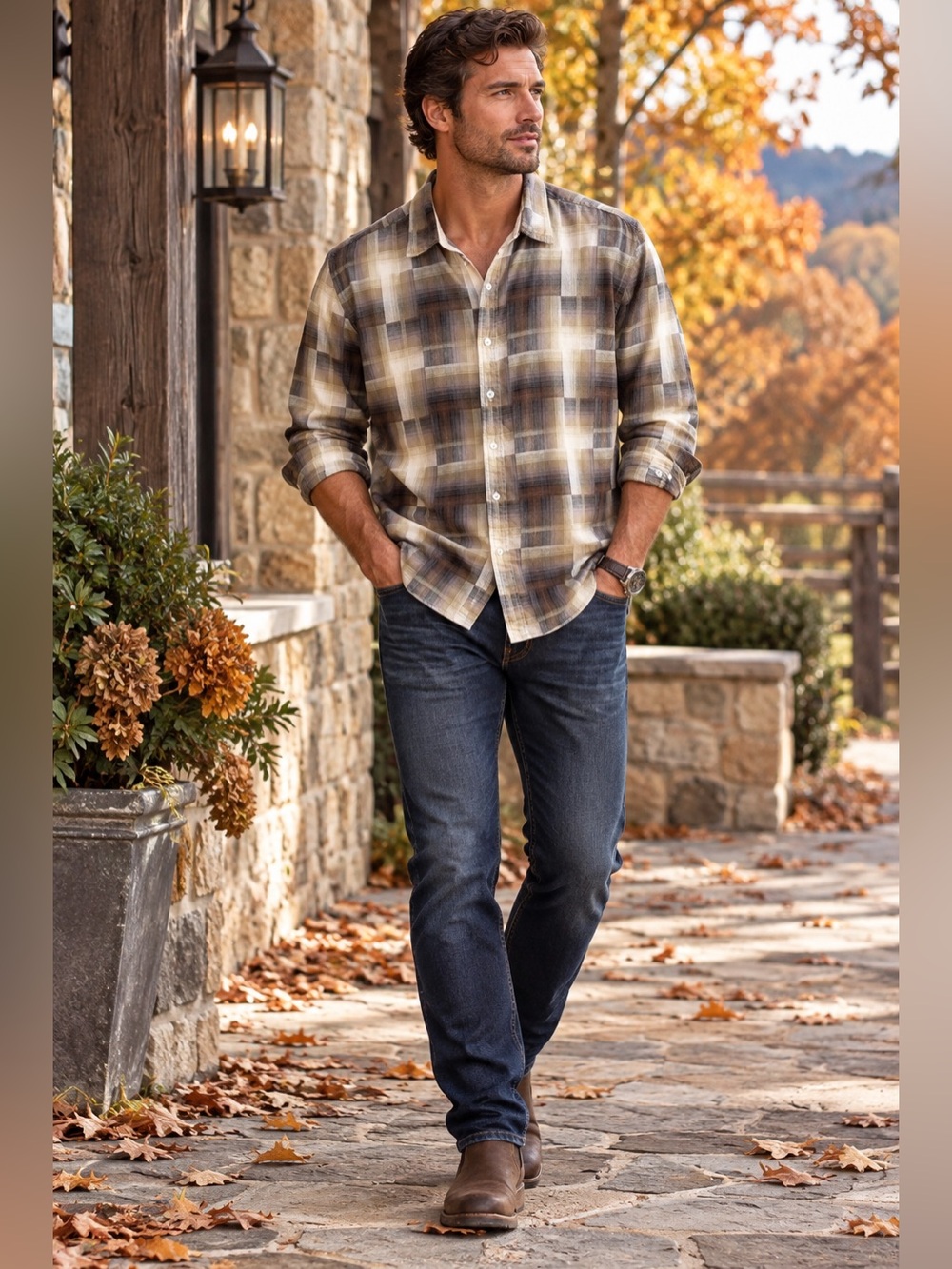 Cremieux Premium Denim XXL Plaid 100% Cotton Button Down Shirt Neutral